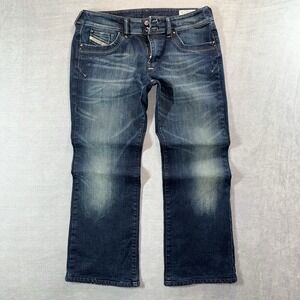 Diesel Jeans Womens 33x28 Ronhar Bootcut Flare Stretch Dark Wash Whiskered 00882